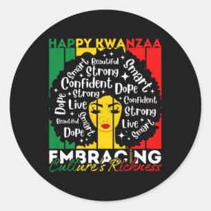 Pegatina Redonda Chica africano feliz Kwanzaa herencia afroamerican