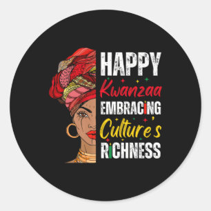 Pegatina Redonda Chica africano feliz Kwanzaa herencia afroamerican
