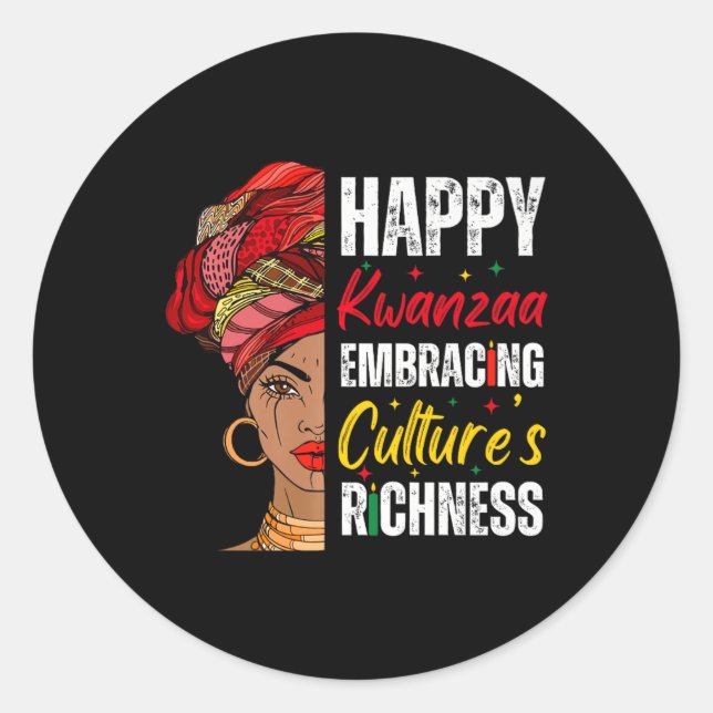 Pegatina Redonda Chica africano feliz Kwanzaa herencia afroamerican (Anverso)
