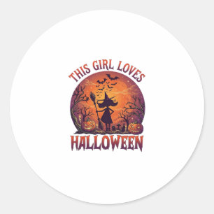 Pegatina Redonda Chica Ama Bruja de Halloween Calabazas Murciélagos
