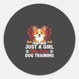 Pegatina Redonda Chica ama el entrenamiento de perros Corgi
