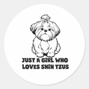 Pegatina Redonda Chica Amante de Shih Tzu – Diseño de Perro de Dibu