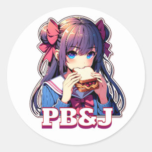 Pegatina Redonda Chica animado comiendo un sándwich de PB&J