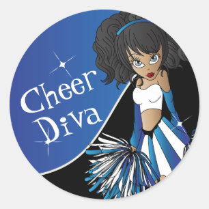 Pegatina Redonda Chica animadora de Cheerhead Diva en azul