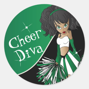 Pegatina Redonda Chica 📣 animadora de Diva en verde