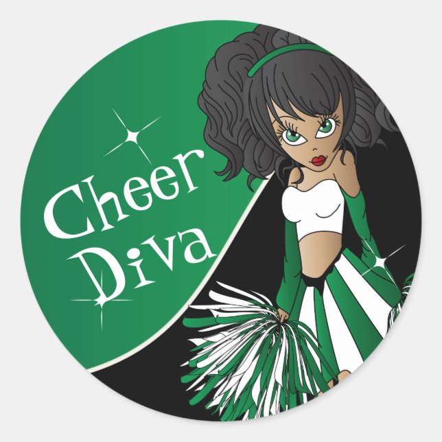 Pegatina Redonda Chica 📣 animadora de Diva en verde (Anverso)