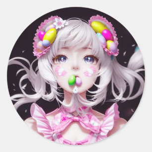 Pegatina Redonda Chica Anime de Pascua/Primavera