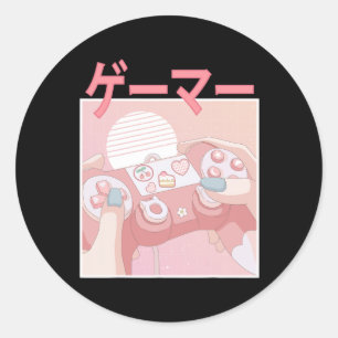Pegatina Redonda Chica Anime Kawaii Juego de video lindo a mujeres