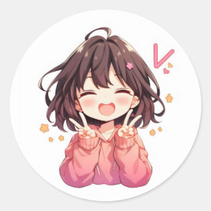 Pegatina Redonda Chica Anime Kawaii Letra V