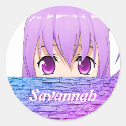 Pegatina Redonda Chica Anime Kawaii linda dulce nombre rosa