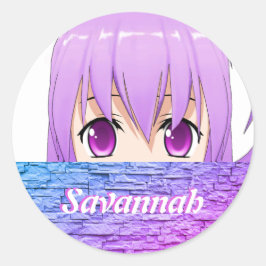 Pegatina Redonda Chica Anime Kawaii linda dulce nombre rosa