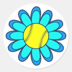 Pegatina Redonda Chica Aqua Blue Softball