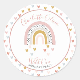 Pegatina Redonda Chica arcoiris enmudecido primero Fiesta de cumple