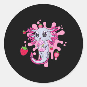 Pegatina Redonda Chica Axolotl Fresa Leche Shake Kawaii Japonés