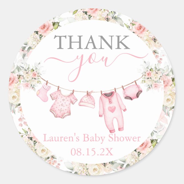 Pegatina Redonda Chica Baby Clothes Baby Shower (Anverso)