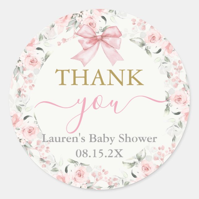 Pegatina Redonda Chica Baby Shower con arco (Anverso)