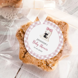 Pegatina Redonda Chica Baby Shower de Fantasma Rosa Gingham Hallowe