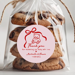 Pegatina Redonda Chica Baby Shower de garabato de garras rosadas y