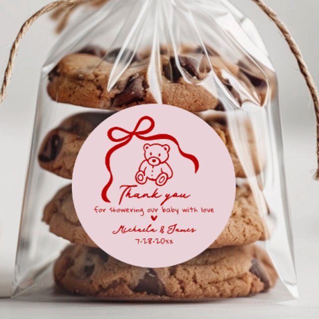 Pegatina Redonda Chica Baby Shower de garabato de garras rosadas y  (Subido por el creador)