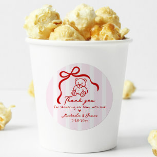 Pegatina Redonda Chica Baby Shower de garabato de garras rosadas y 