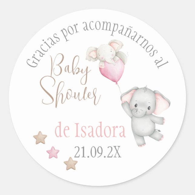 Pegatina Redonda Chica Baby Shower en español con  (Anverso)