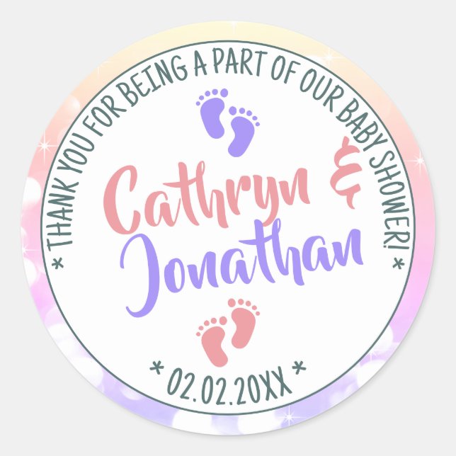 Pegatina Redonda Chica Baby Shower Little Feet Ombre y boy Twins (Anverso)