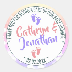 Pegatina Redonda Chica Baby Shower Little Feet Ombre y boy Twins