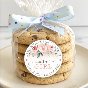 Pegatina Redonda Chica Baby Shower Square de color rosa rosa rosa R