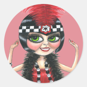 Pegatina Redonda Chica bailarina de Flapper rugiendo veinte años