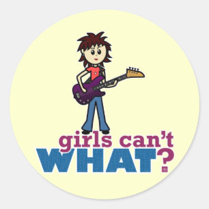 Pegatina Redonda Chica Bass Guitar Player