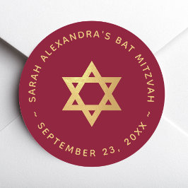 Pegatina Redonda Chica Bat Mitzvah Estrella de David de oro falso s