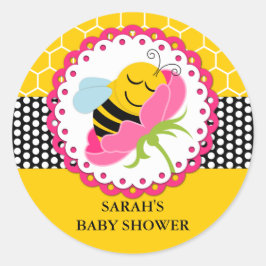 Pegatina Redonda Chica Bee Baby Shower Personalizado