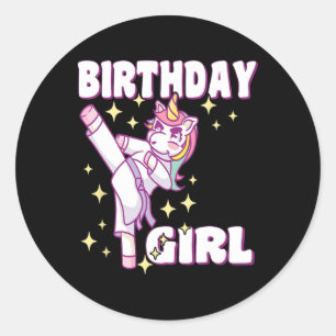 Pegatina Redonda Chica Birthday Karate Unicorn