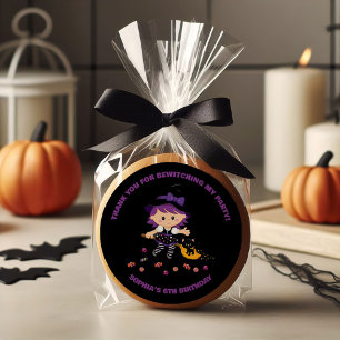 Pegatina Redonda Chica Black Purple Cute Halloween Cumpleaños Bruja