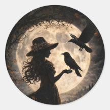 Chica Boho con Cuervo y Luna Llena