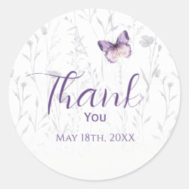 Pegatina Redonda Chica Boho Wildflower Purple Butterfly Baby Shower