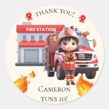 Chica bombero y camión de bomberos de Kawaii