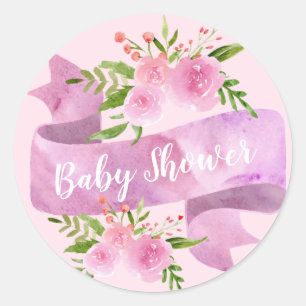 Pegatina Redonda Chica, Bonito, Chic, Rosa Floral Baby Shower