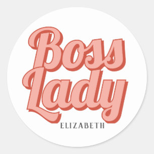 Pegatina Redonda Chica Boss Retro Nombre personalizado Classic Roun