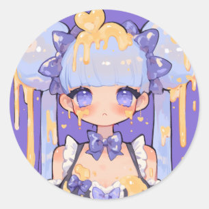 Pegatina Redonda Chica Chibi Kawaii Honey Drip