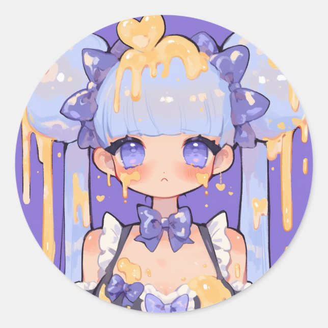 Pegatina Redonda Chica Chibi Kawaii Honey Drip (Anverso)
