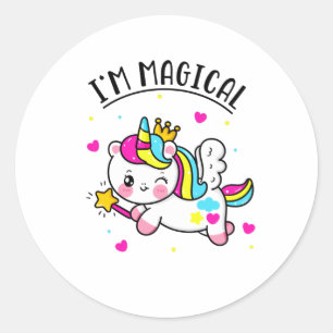 Pegatina Redonda Chica Chibi Unicornio de Cuta Magica