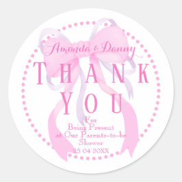 Pegatina Redonda Chica Cinta Rosa Sticker para Baby Shower