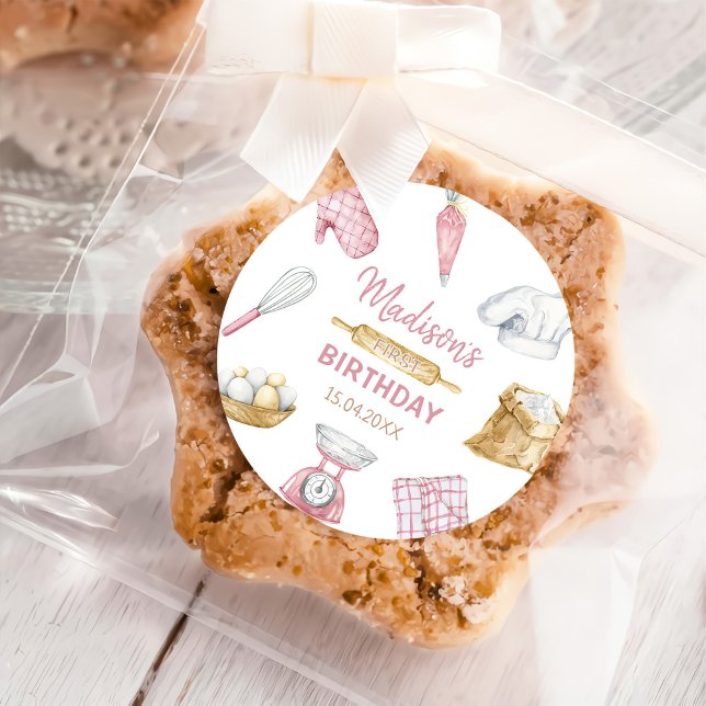 Pegatina Redonda Chica Cocina de hornear Primer Fiesta de cumpleaño (Subido por el creador)