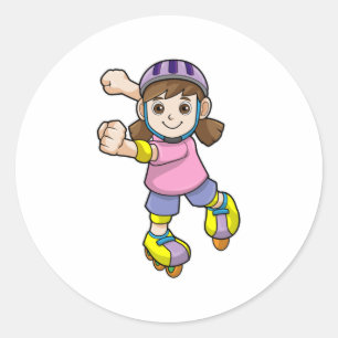 Pegatina Redonda Chica como patinador con patines y casco