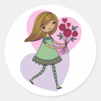 Pegatina Redonda Chica Con Flores