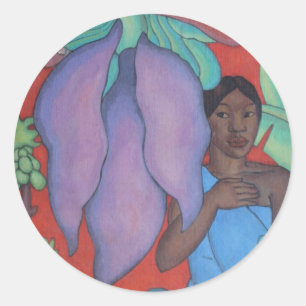 Pegatina Redonda 'Chica con hoja de plátano' - Arman Manookian