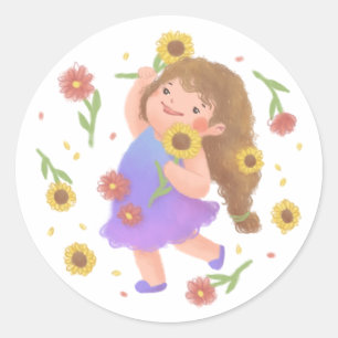 Pegatina Redonda Chica con Ilustracion de girasoles