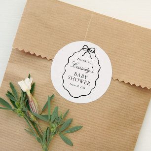 Pegatina Redonda Chica con lazo negro vintage Baby Shower