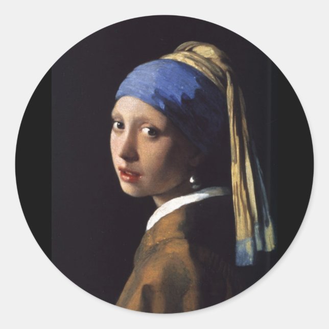 Pegatina Redonda Chica con Pearl Earring (Anverso)